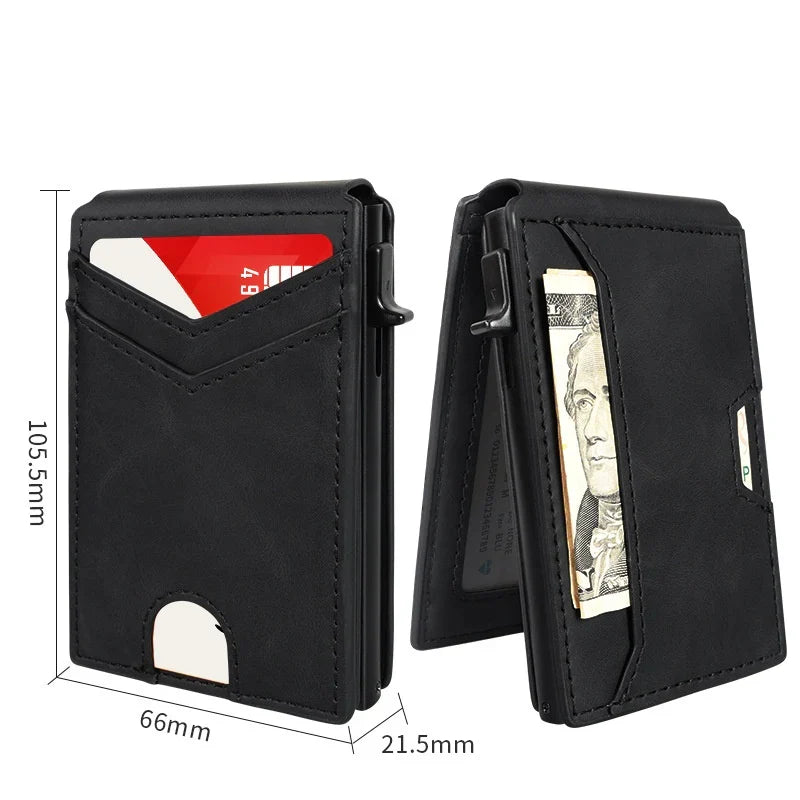 💵Slim RFID Wallet for Men – Pop-Up Card Holder with Money Clip & Dual ID Windows