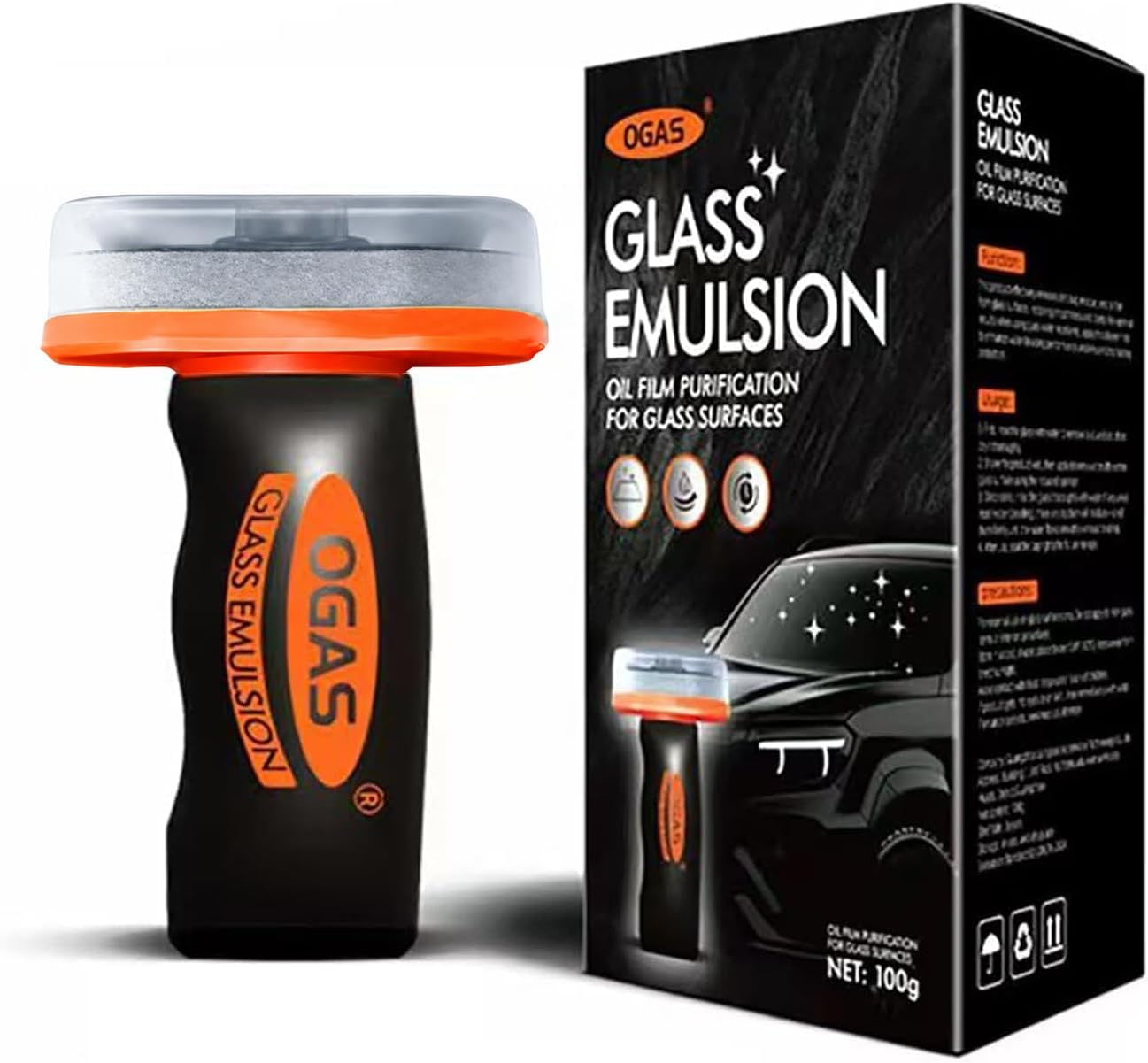 Glass Oil Film Remover for Car, 100g Car Windshield Cleaner with Sponge Applicator, Glass Emulsion Cleaner for Oil Film, Road Grime, Water Spots, Rainy Night Visibility, Exterior Auto Glass Only