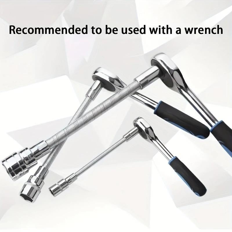 2026 Hot Saleπ1/2 Inch 35cm Socket Ratchet Wrench Set - 3 Bendable Shafts, Wrench Extender Tool, Connecting Rod