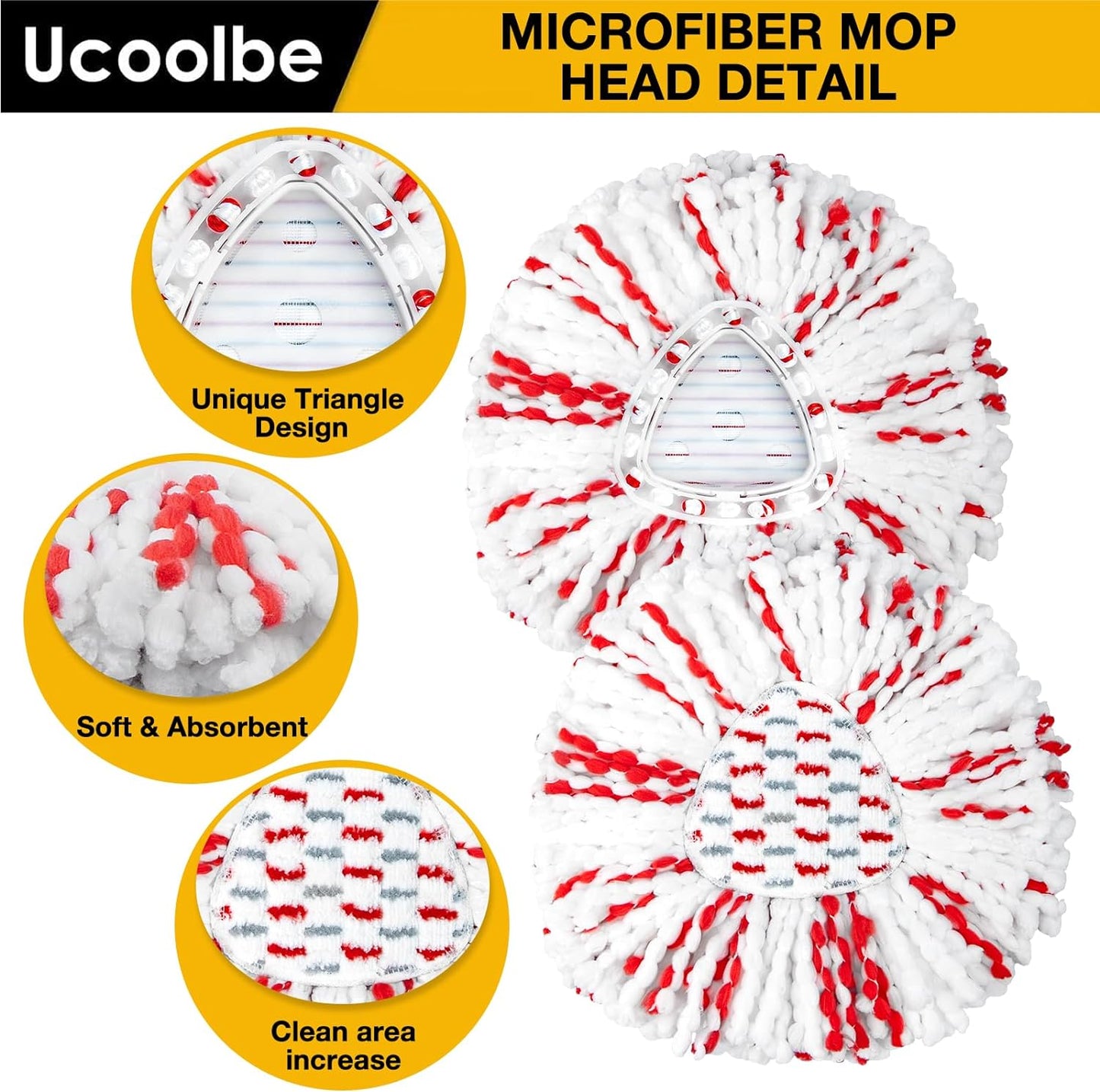Upgraded mop Refill for O Cedar, 3 Pack Spin mop Heads Replacements Compatible with O Cedar EasyWring Spin Mop Bucket System, 40% More Cleaning Power, Microfiber and Machine Washable