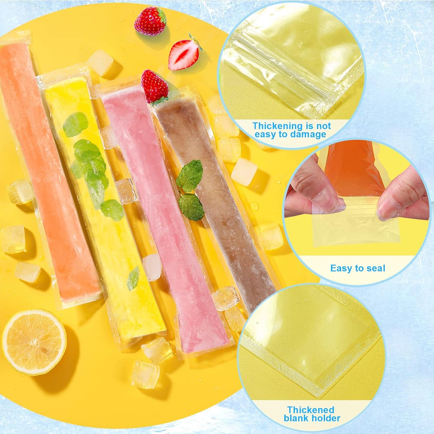 FEBSNOW 100 Disposable Ice Popsicle Mold Bags Freezer Tubes With Zip Seals For Healthy Snacks,Yogurt Sticks,Juice & Fruit Smoothies,Ice Candy Pops Comes With A Funnel