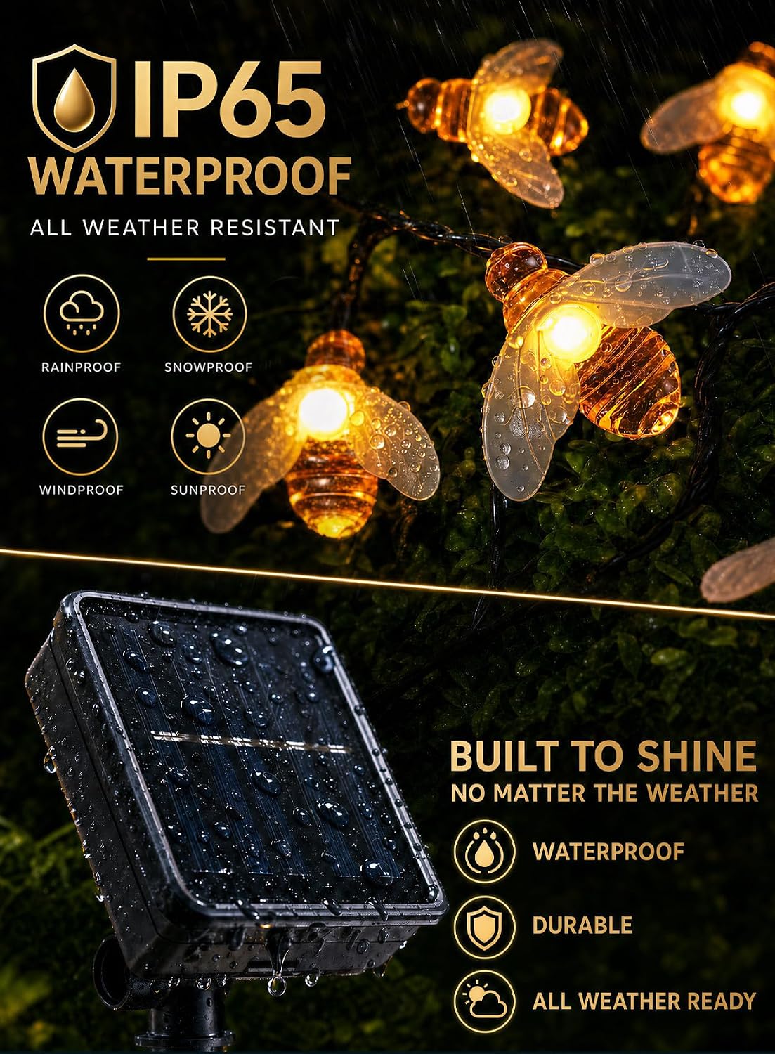 🐝Waterproof Solar Honey Bee LED Outdoor String Lights