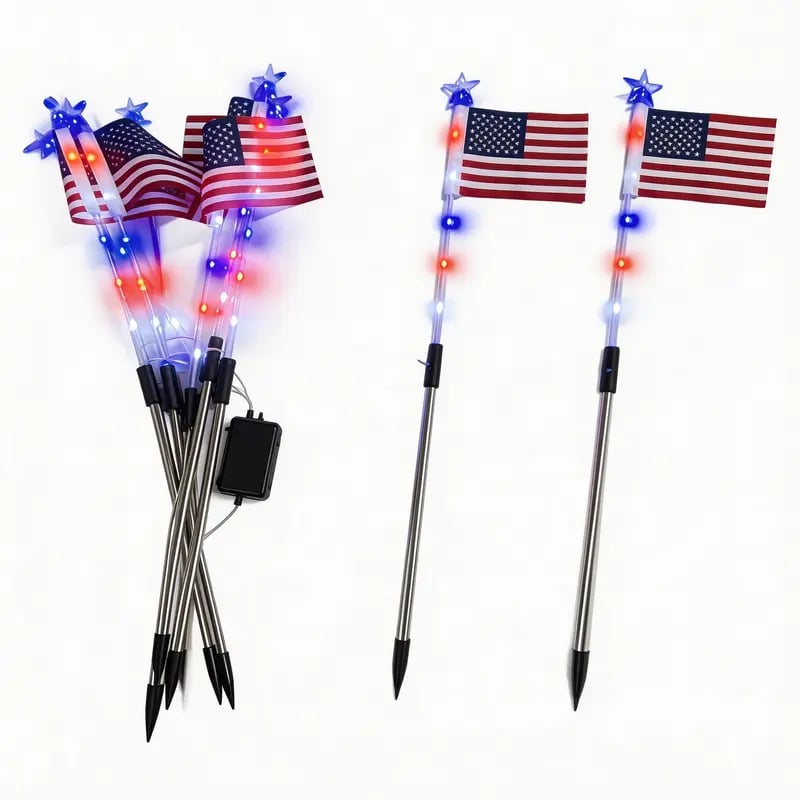 ✨Last Day: 49% OFF🔥8 Solar American Flag Pathway Lights – Red, White & Blue Yard Glow for 250th Independence Celebration 🇺🇸