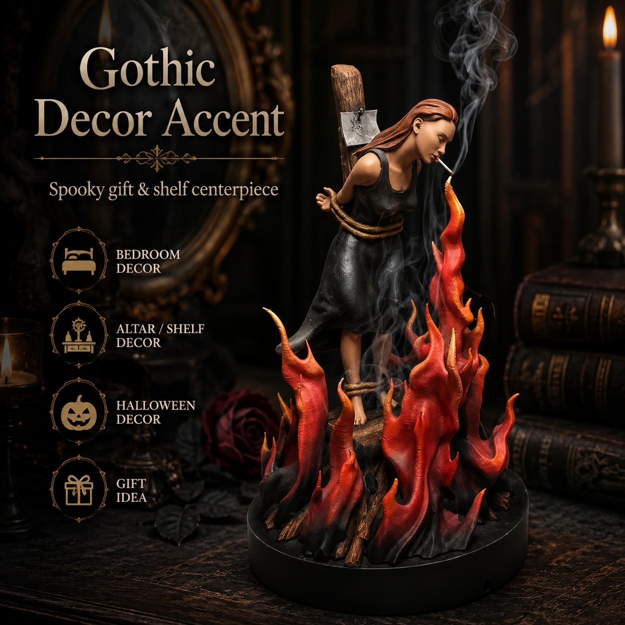Witch Burn Sculpture Backflow Incense Burner | Gothic Art Incense Holder