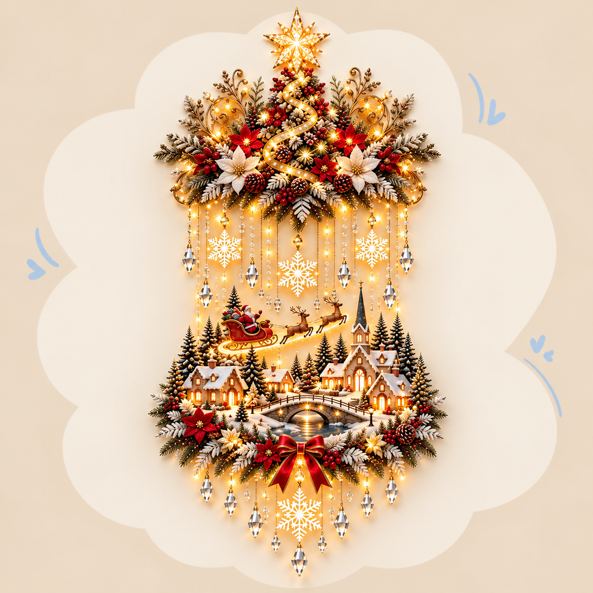 Lighted Christmas Tree and Village Wall Decoration
