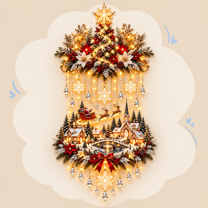 Lighted Christmas Tree and Village Wall Decoration