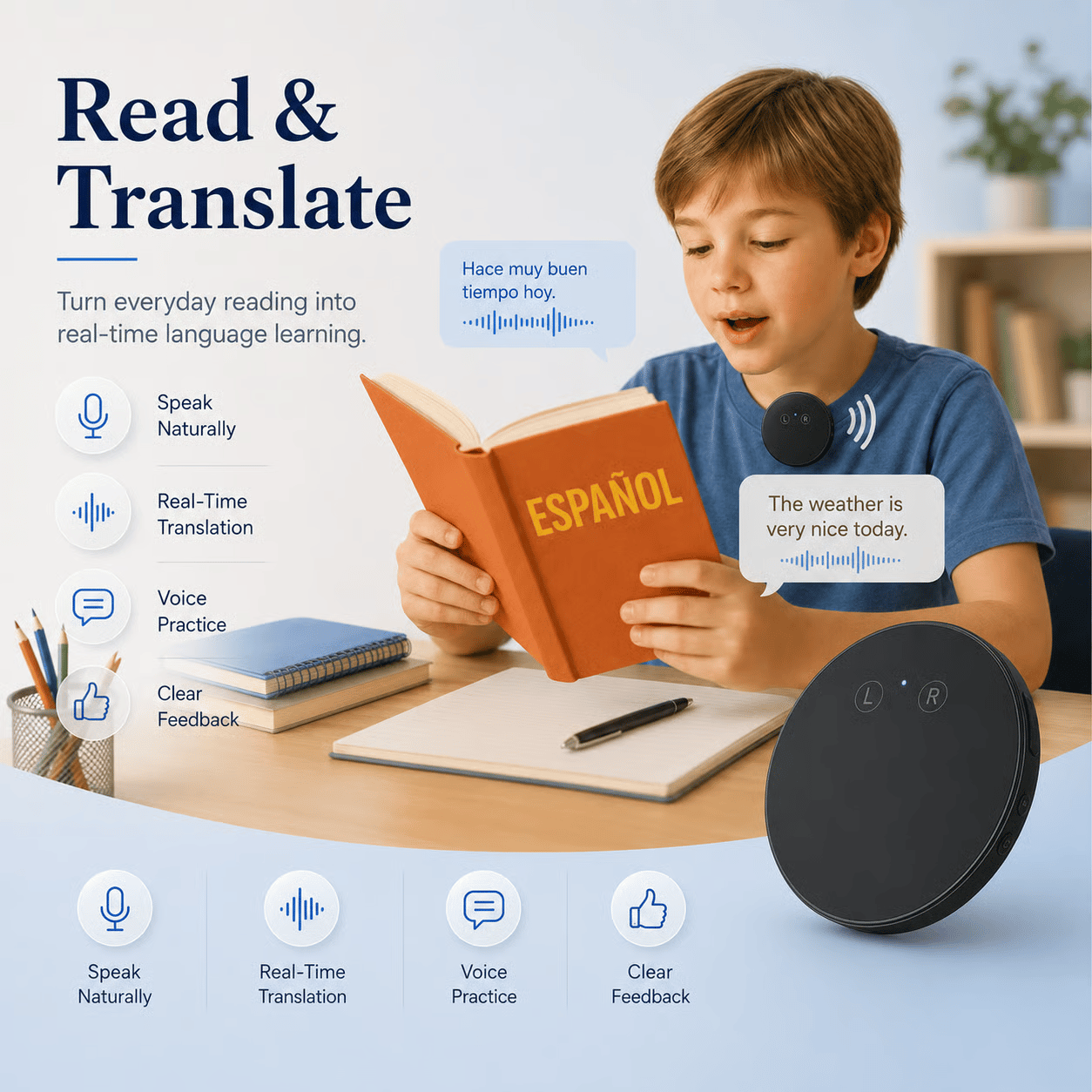 Spanish & English Practice Companion – Supports 165 Languages