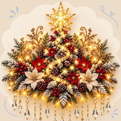 Lighted Christmas Tree and Village Wall Decoration