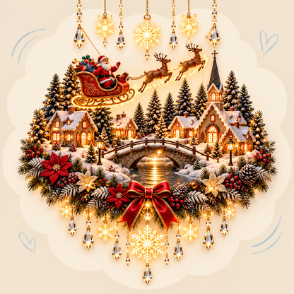 Lighted Christmas Tree and Village Wall Decoration