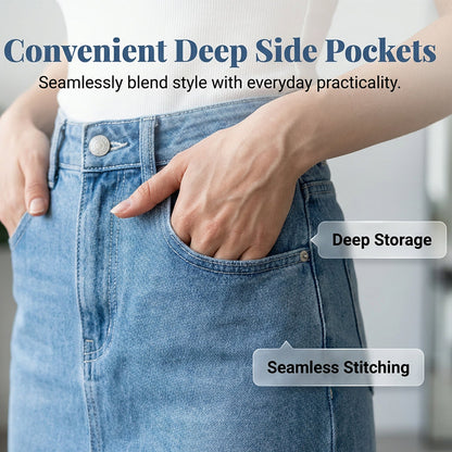 LONG DENIM SKIRT WITH LACE INSERT