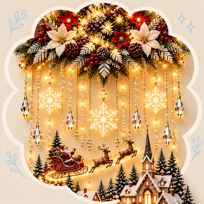 Lighted Christmas Tree and Village Wall Decoration