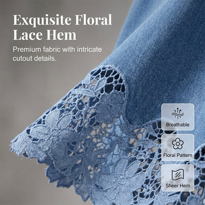 LONG DENIM SKIRT WITH LACE INSERT