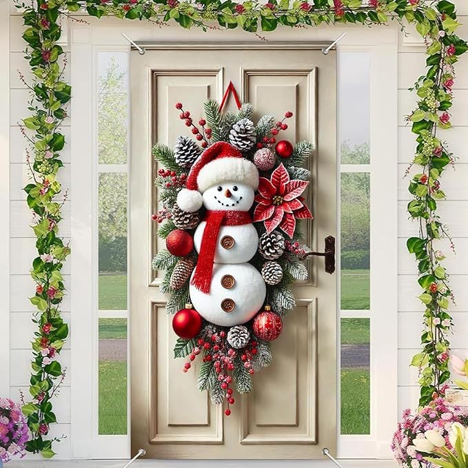 Christmas Door Covers,Decorative Bow Bell Wreath Christmas Door Wraps