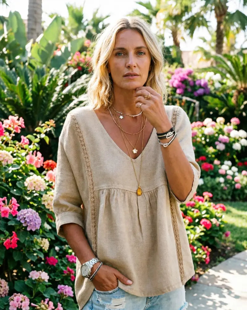 Women's Chic Loose-Fit V-Neck Lace Blouse