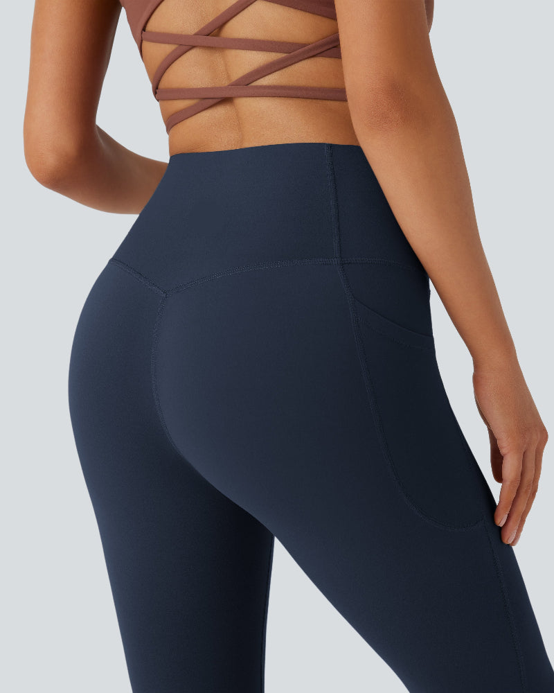 High Waisted Tummy Control Pocket Shaping Yoga Bootcut Leggings