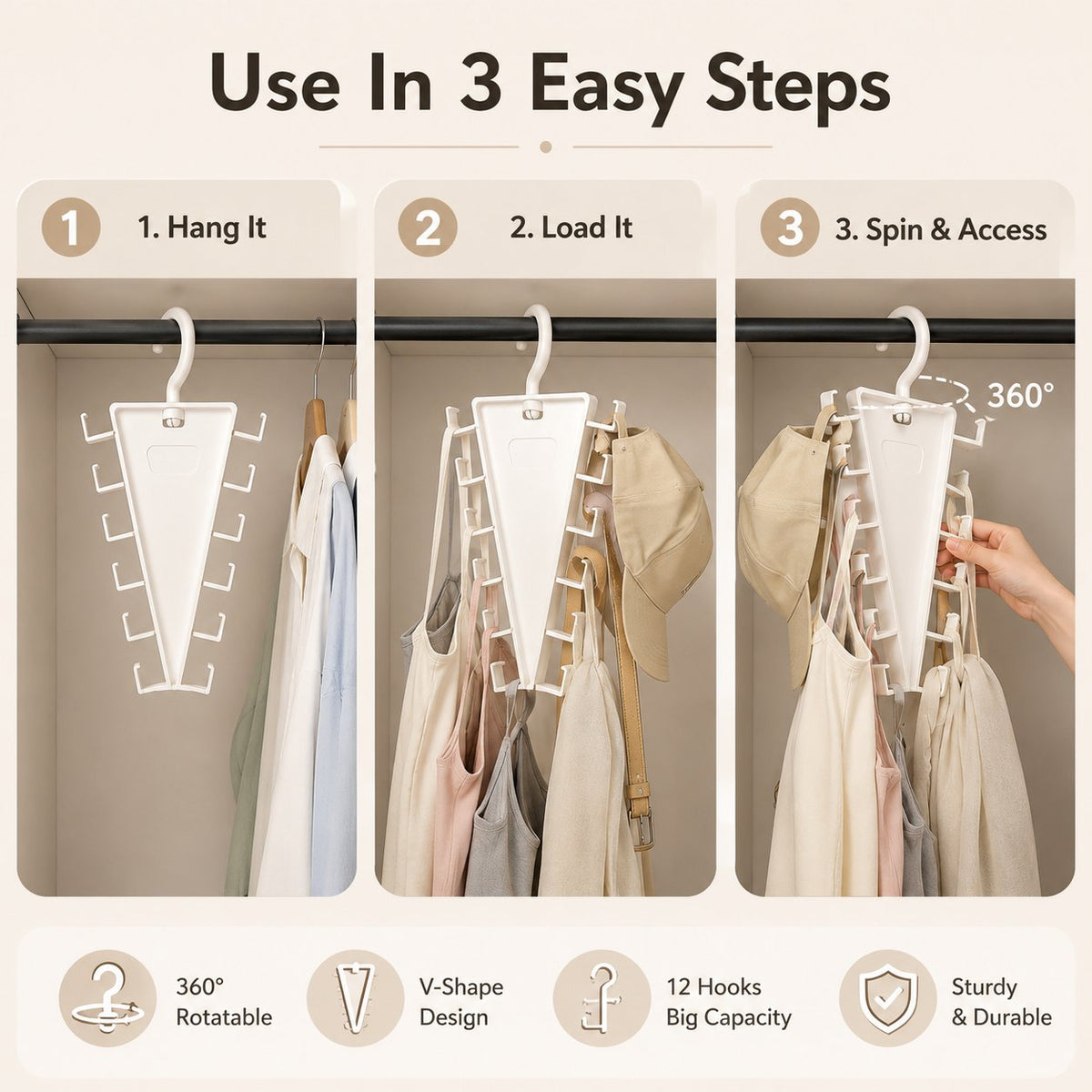 Rotating V-Shaped Accessory Hanger