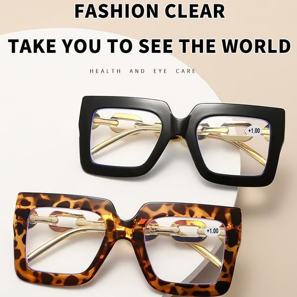 🎈🎈Lastday50%OFF-Women’s Oversized Square Chain Reading Glasses(1set-6pcs)