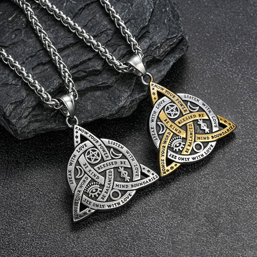 Double Sided Stainless Steel Triple Goddess Triquetra Necklace Celtic Knot Irish Christian Trinity Knot Pendant