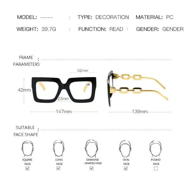 🎈🎈Lastday50%OFF-Women’s Oversized Square Chain Reading Glasses(1set-6pcs)