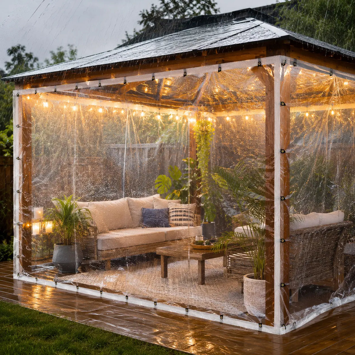 🌧️ RainShield Pro Transparent Waterproof Tarp – Heavy-Duty Outdoor Cover with Secure Grommets