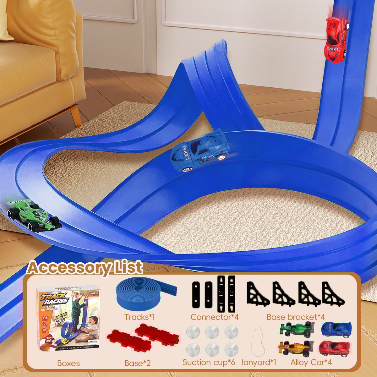 Flex Tracks for Kids,Rolls Up Portable Racetrack for Ages 3 & Up, Birthday Christmas Gifts for Kids