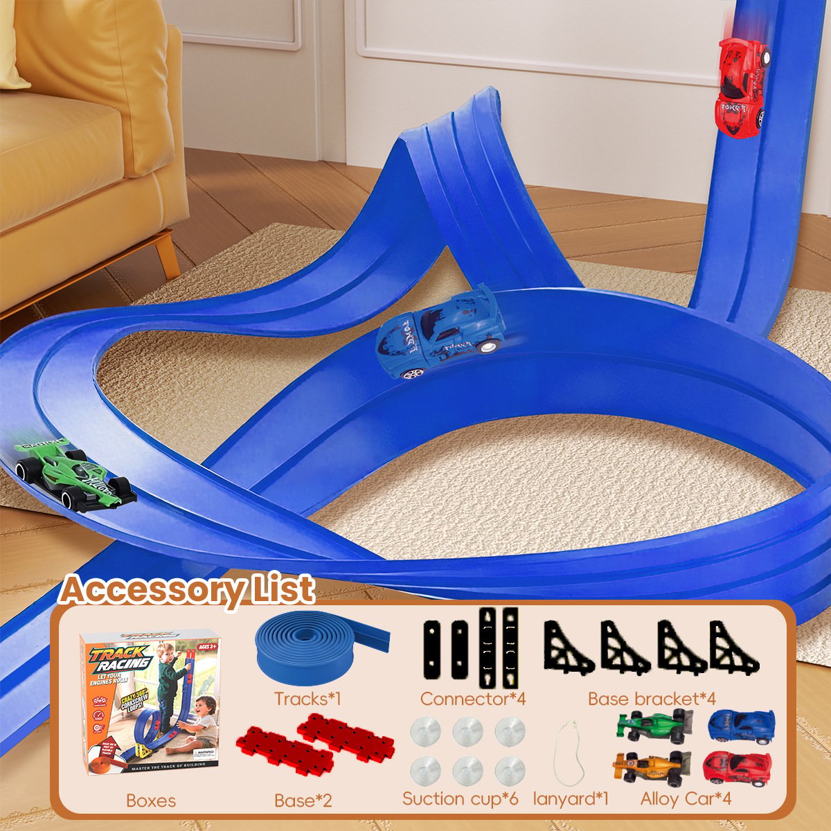 Flex Tracks for Kids,Rolls Up Portable Racetrack for Ages 3 & Up, Birthday Christmas Gifts for Kids