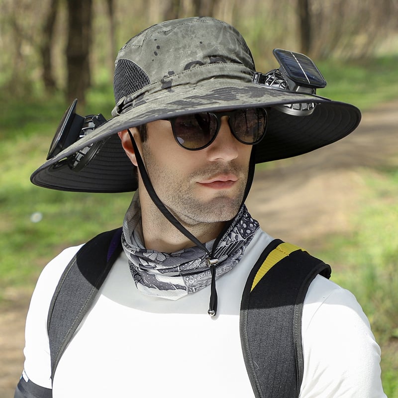 🔥 Wide Brim Solar Fan Outdoor Fishing Hat-Solar & USB Charging