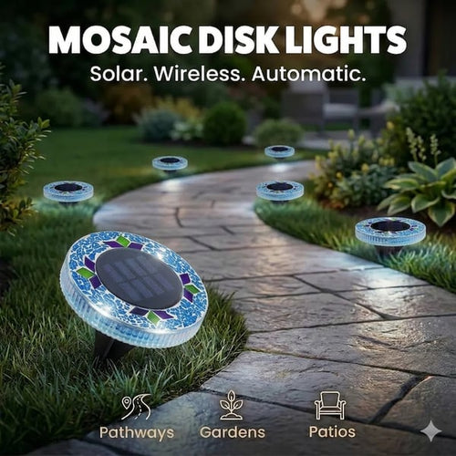 🛋️Solar Disk Lights – Handcrafted Mosaic Outdoor LED Waterproof In-Ground & Tabletop Wireless Lighting