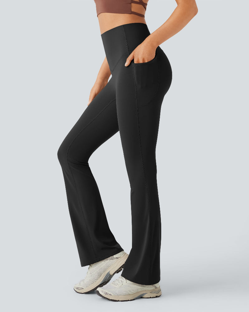 High Waisted Tummy Control Pocket Shaping Yoga Bootcut Leggings