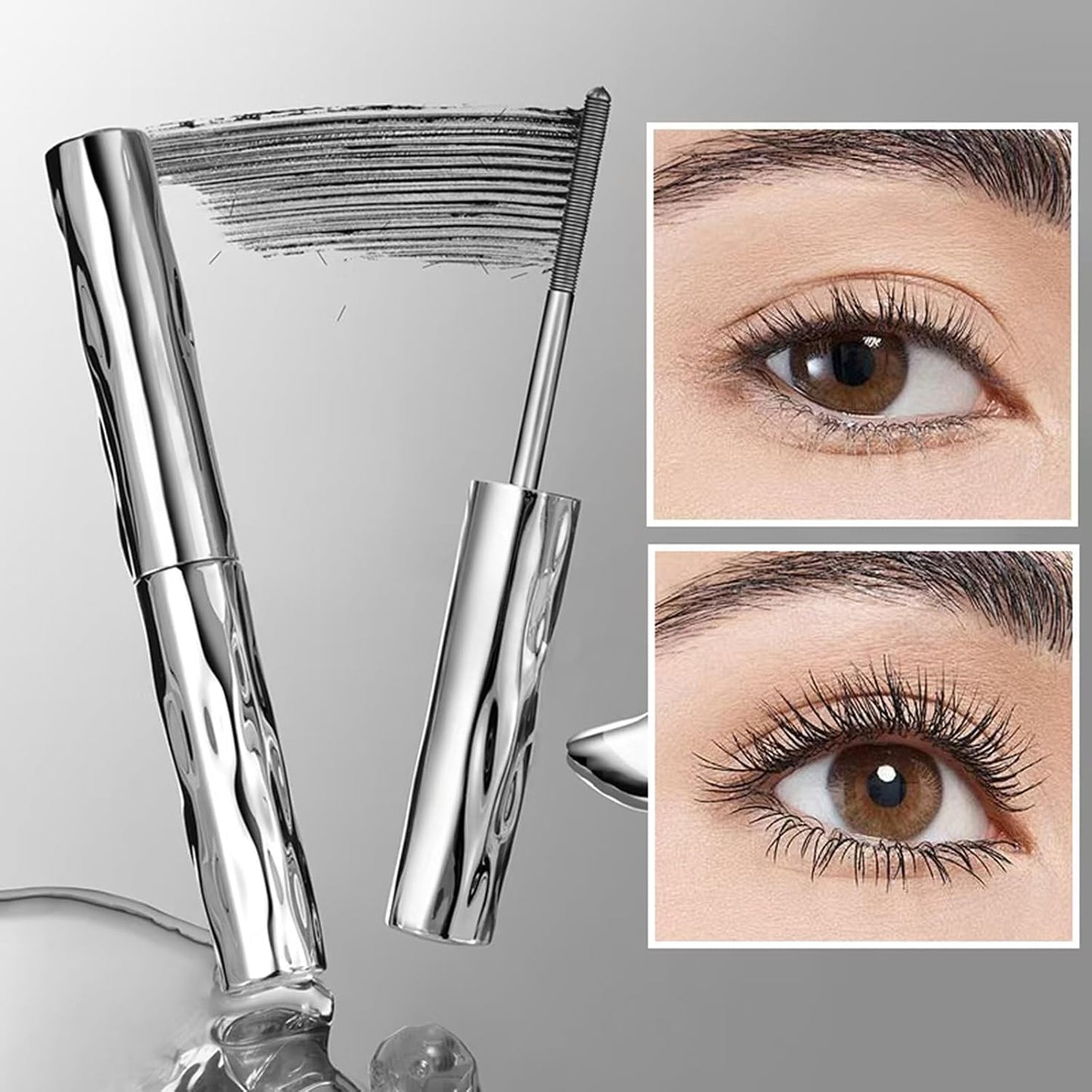 Iron Wand Mascara - Telescopic Tubing Mascara, Liquid LashExtensions Effect, Waterproof & Long-Lasting, No Flaking,No Clumping, 3D Curling Wand for Bold, Defined Lashes(Black)