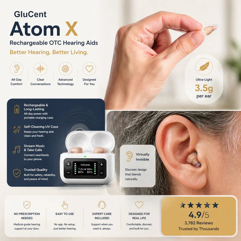 🔥 Final 1 Hours : Only Limited Stock Left🏆GluCent® Atom X Smart Hearing Aids — Hear Clearly, Feel Confident Again 💖(Mayo Clinic Recommended）