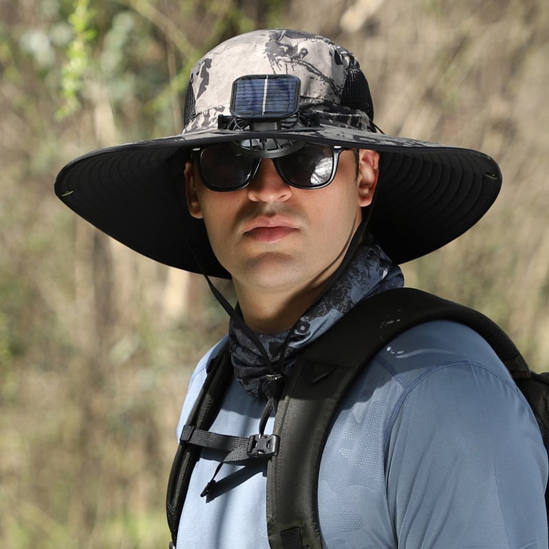 🔥 Wide Brim Solar Fan Outdoor Fishing Hat-Solar & USB Charging