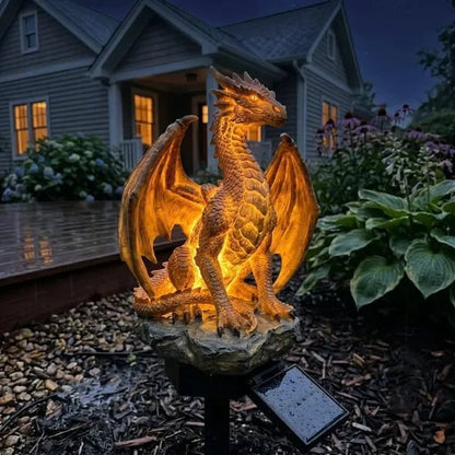 🔥🐉Solar Dragon Garden Statue Light – Golden Ember Fantasy Outdoor Decor