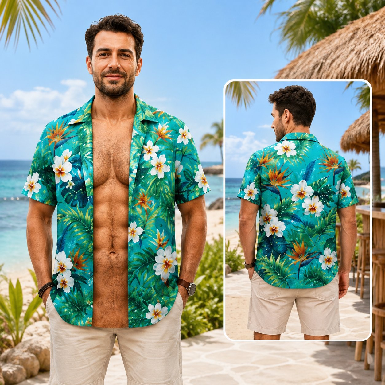 🌴3D Fake Open Hawaiian Shirt Muscle Illusion T-Shirt