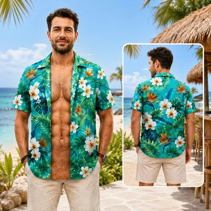 🌴3D Fake Open Hawaiian Shirt Muscle Illusion T-Shirt