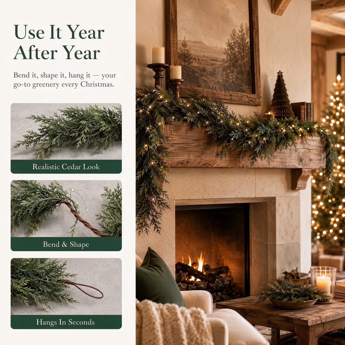 6 FT 2 PCS  Artificial Cedar Garlands, Real Touch Winter Cedar Garland🌲