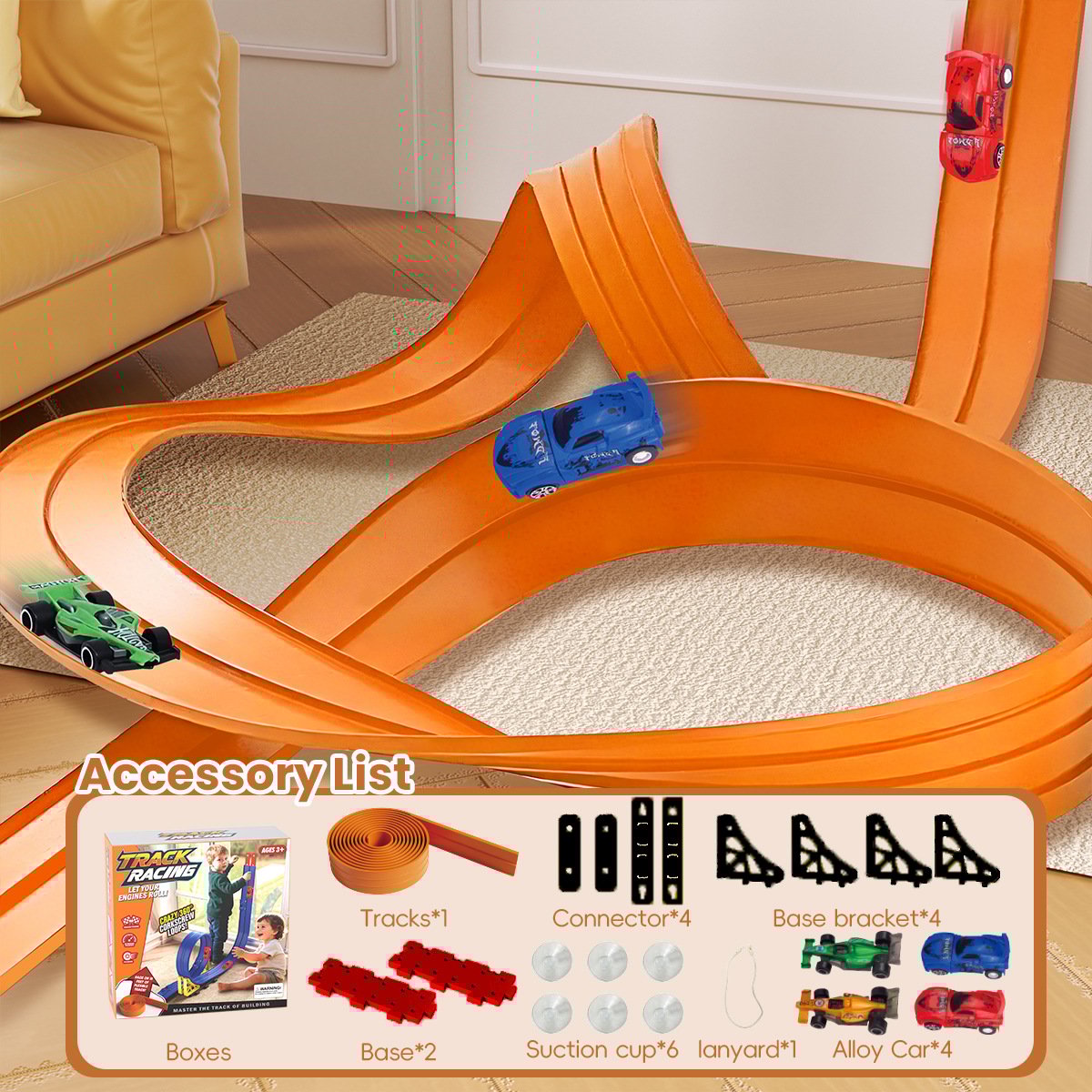 Flex Tracks for Kids,Rolls Up Portable Racetrack for Ages 3 & Up, Birthday Christmas Gifts for Kids