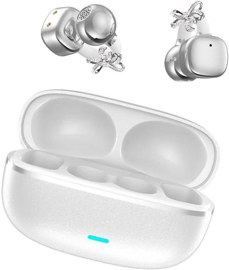 🎧2026 New Clip-On Open-Ear Headphones – Wireless Bluetooth Earbuds with AI Noise Cancelling, Rhinestone Decor & Water Resistant