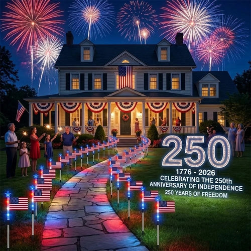 ✨Last Day: 49% OFF🔥8 Solar American Flag Pathway Lights – Red, White & Blue Yard Glow for 250th Independence Celebration 🇺🇸