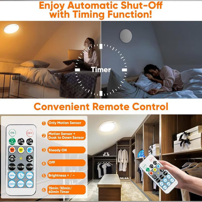 2026 New Rechargeable Motion Sensor Ceiling Light with Remote - Magnetic Wireless Ceiling Light Battery Powered for Closet Shower Stairs Shed Hallway Porch Patio ect