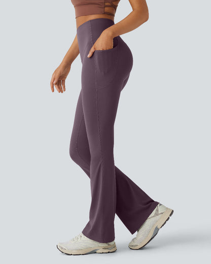 High Waisted Tummy Control Pocket Shaping Yoga Bootcut Leggings