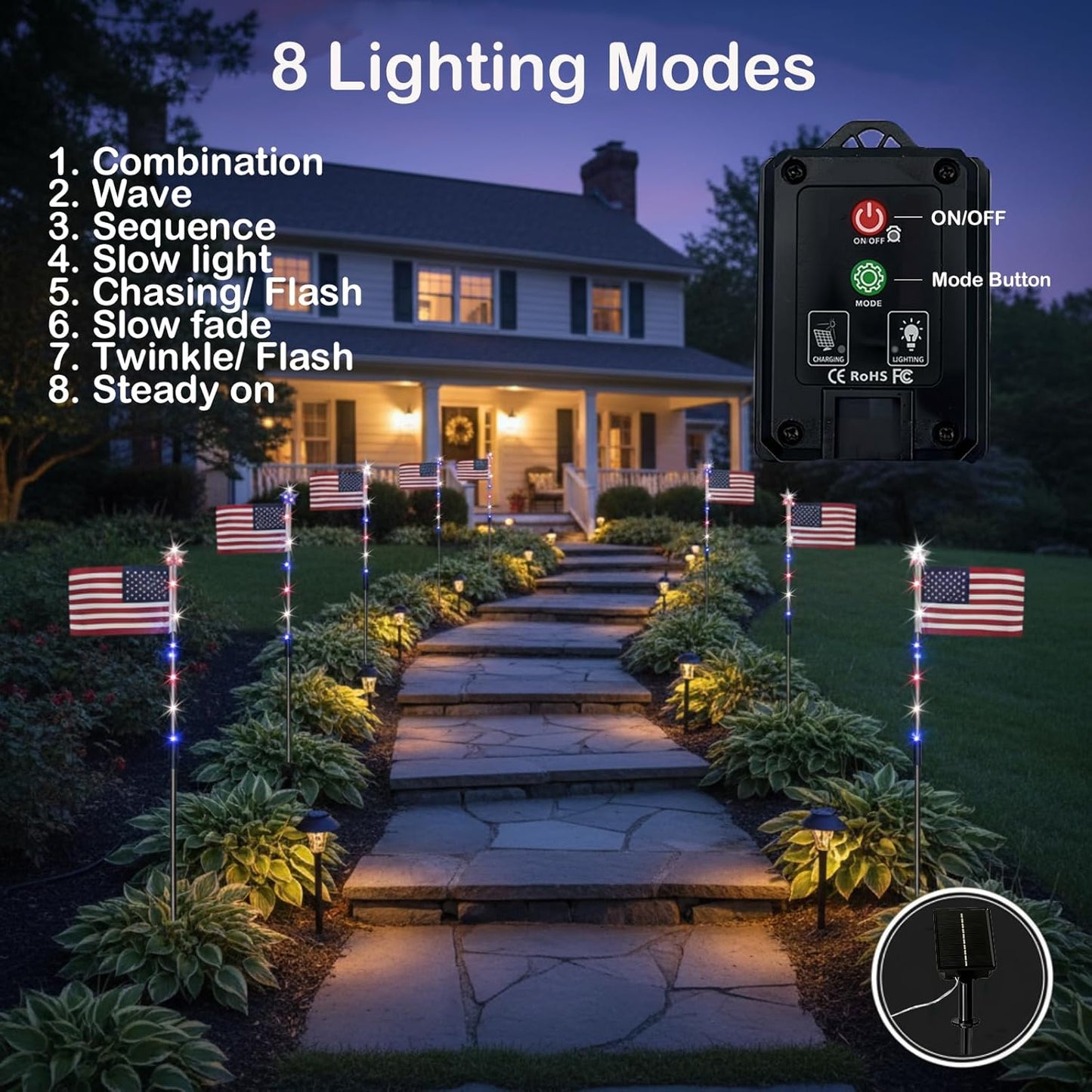 ✨Last Day: 49% OFF🔥8 Solar American Flag Pathway Lights – Red, White & Blue Yard Glow for 250th Independence Celebration 🇺🇸