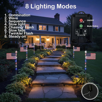 ✨Last Day: 49% OFF🔥8 Solar American Flag Pathway Lights – Red, White & Blue Yard Glow for 250th Independence Celebration 🇺🇸