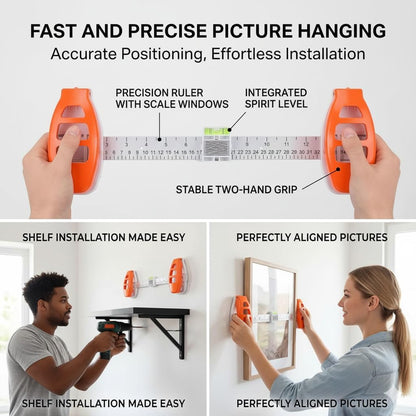 Picture Hanging Tool with Level – Magnetic Alignment Ruler for Frames & Mirrors, Wall-Friendly DIY Hanger for Home Decor