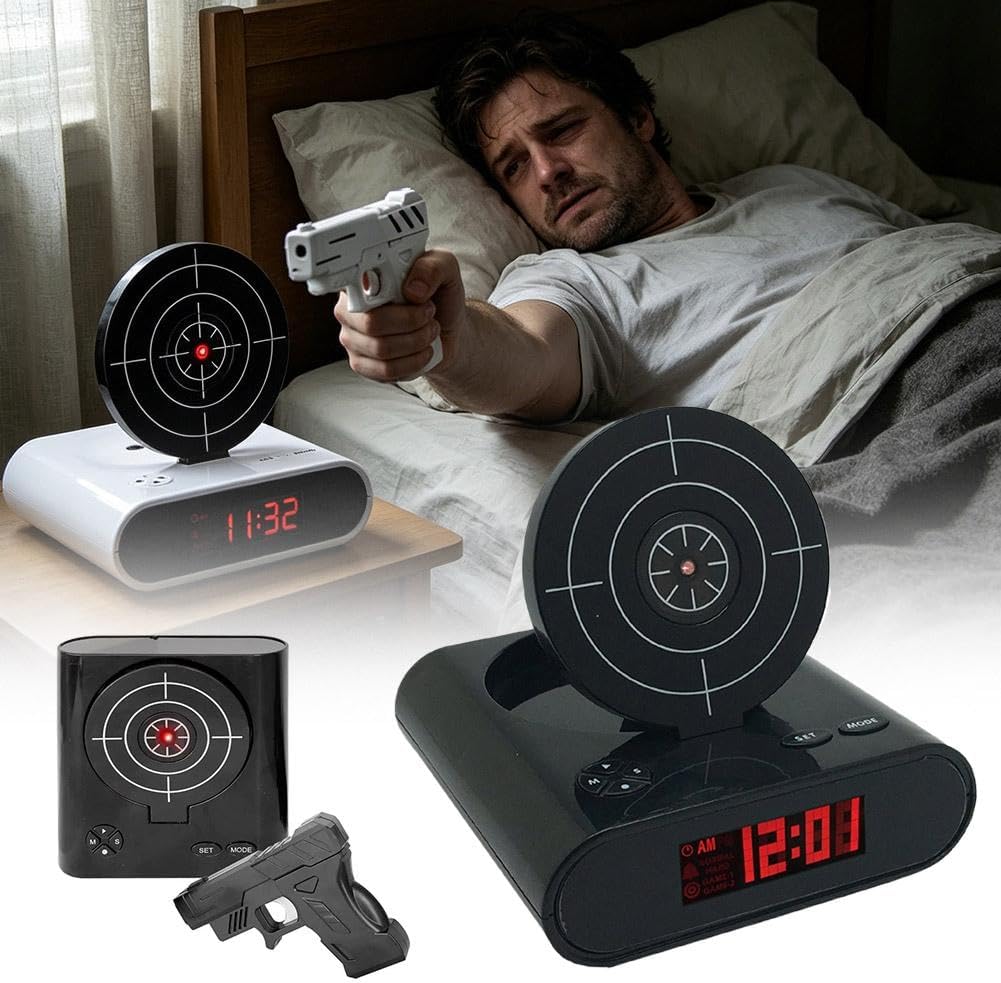 Shooting Game Digital Shot Timer Alarm Clock, Interactive Wake You Shoot Personalized LED Display Bedside Ki-ds Adults Fun Gift Bedroom Office