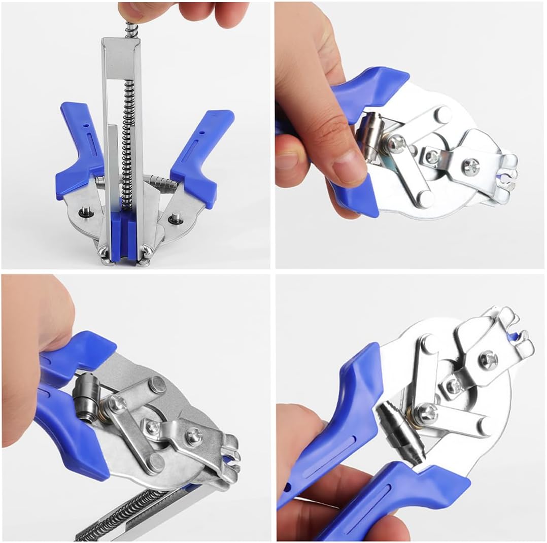 M-Type Hog Ring Pliers Kit - Heavy Duty Automatic Feeding Cage Clamp Tool with 1200 Galvanized M-Clips for Upholstery, Fencing, and Commercial Animal Cage Installation (Black)