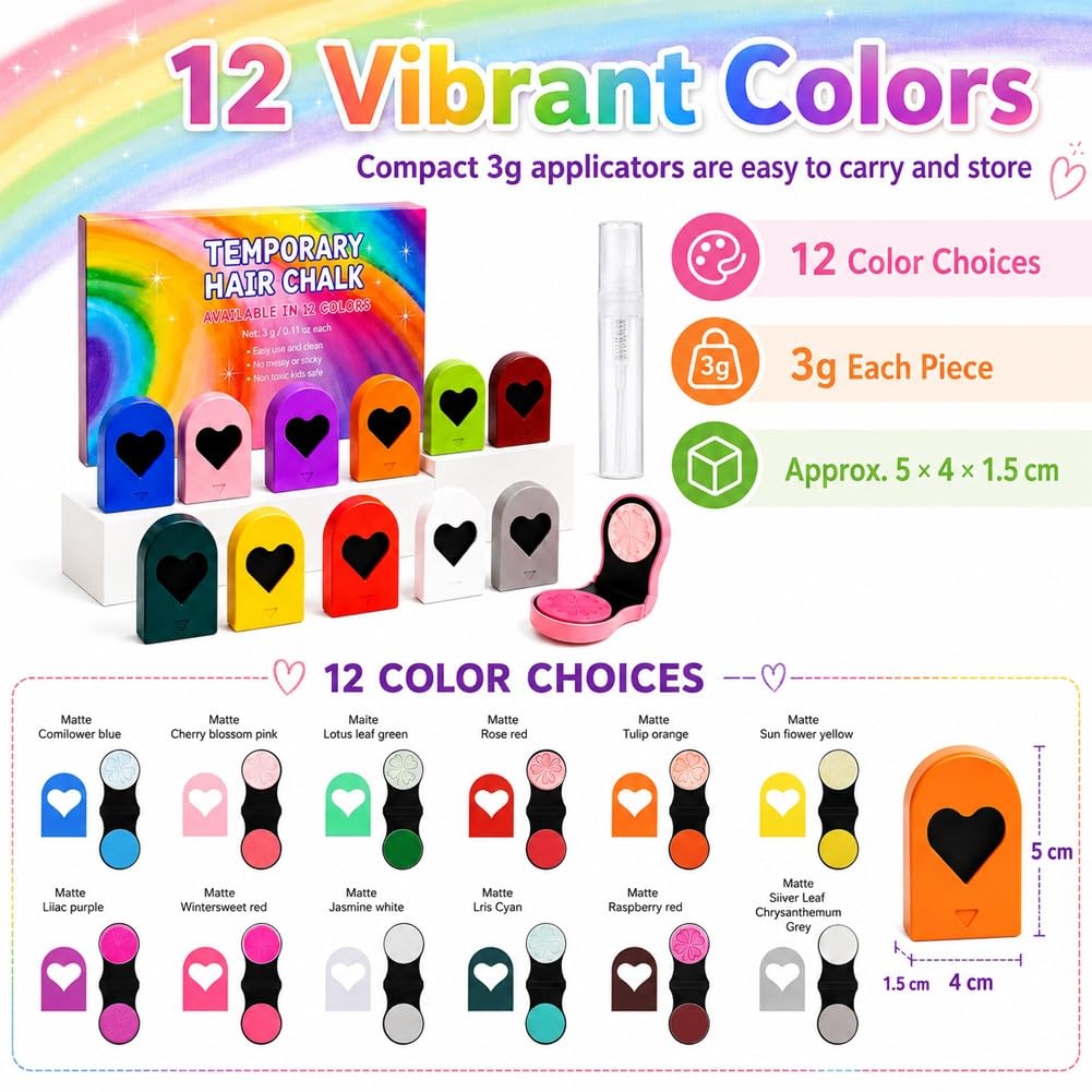 No Harm Temporary Hair Dye 🎉 Heart‑Shaped Hair Chalk, Ideal For Birthday & Festival Looks