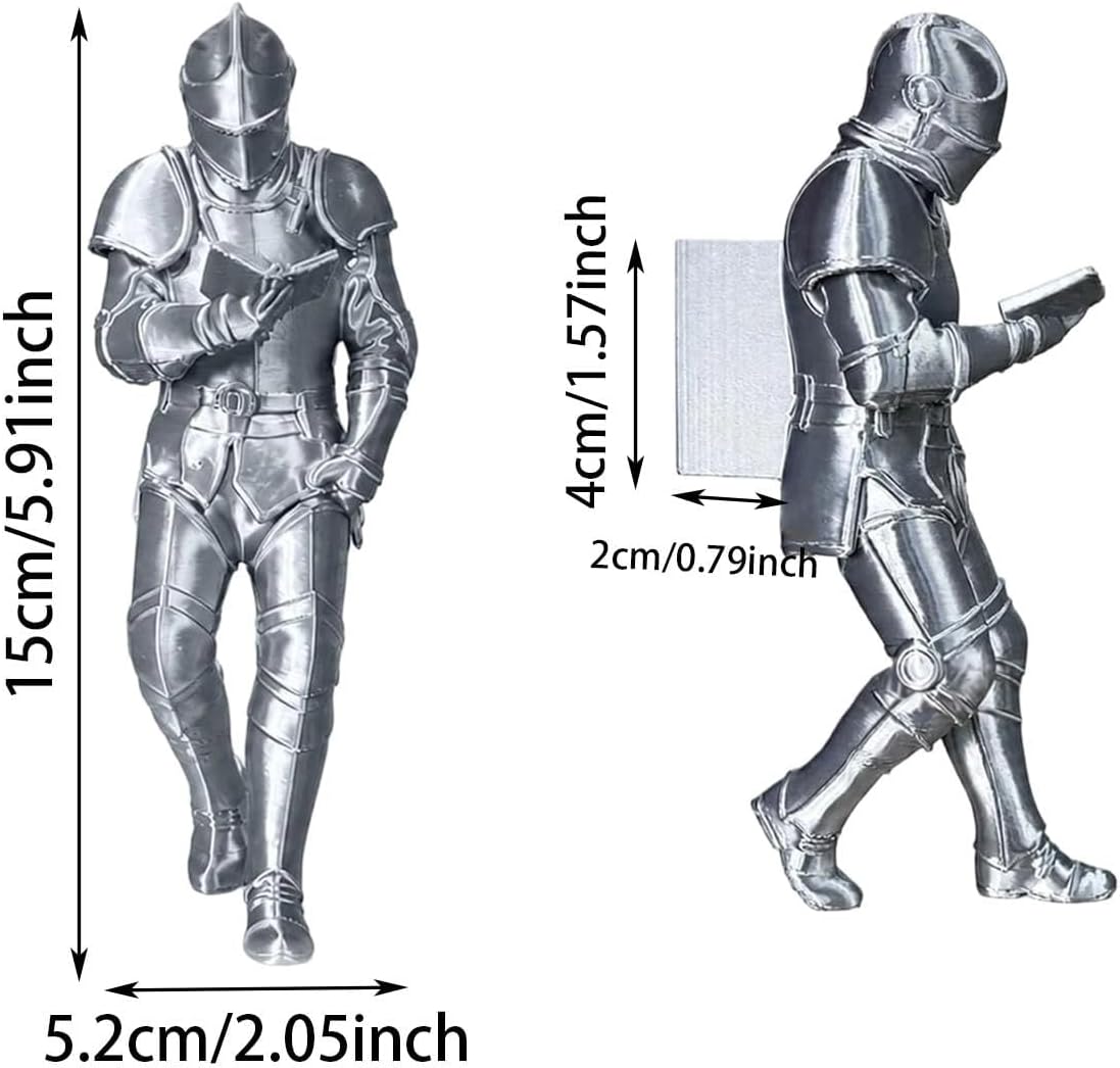Medieval Reading Knight Statue, Bookshelf Decor for Fantasy Lovers