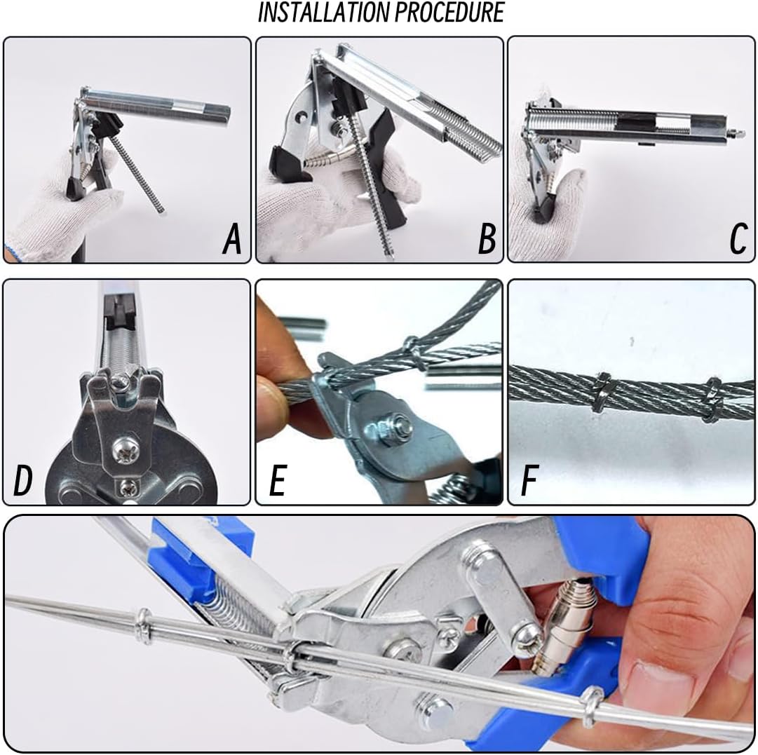 M-Type Hog Ring Pliers Kit - Heavy Duty Automatic Feeding Cage Clamp Tool with 1200 Galvanized M-Clips for Upholstery, Fencing, and Commercial Animal Cage Installation (Black)