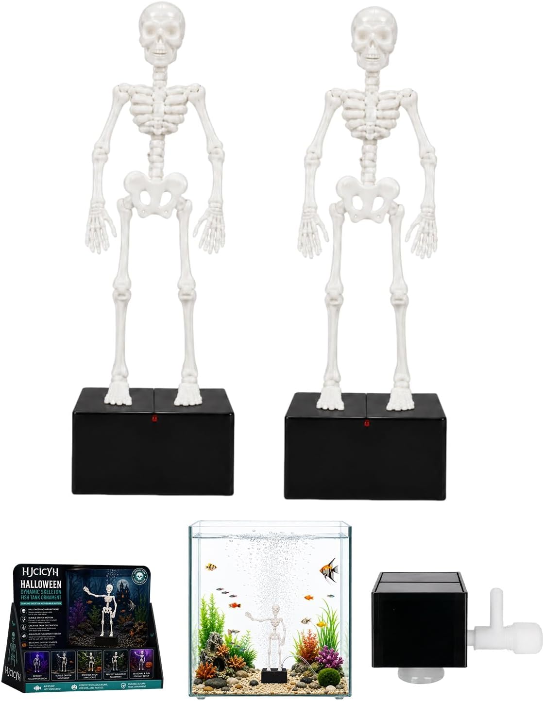 👻Make Your Aquarium Unique! Air Powered Dancing Skeleton Figurine Creates Funny Moving Scene Underwater with Bubble Aeration